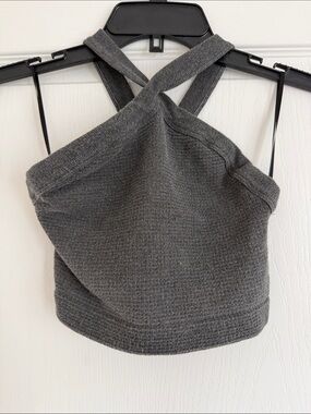 Urban outfitters Cross-Back Knit Crop Tank Top - Charcoal